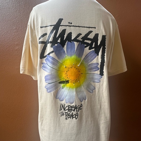 Stüssy Cream “Increase The Peace” Flower Short Sleeve Tee Size Medium EUC! - Picture 4 of 8